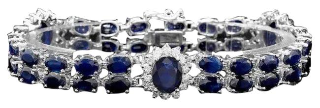 30.60 Natural Blue Sapphire and Diamond 14K Solid White Gold Bracelet