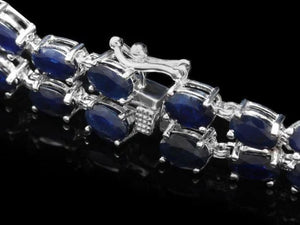 30.60 Natural Blue Sapphire and Diamond 14K Solid White Gold Bracelet