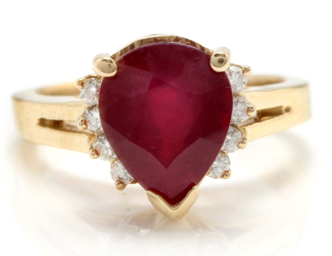 4.90 Carats Impressive Red Ruby and Diamond 14K Yellow Gold Ring
