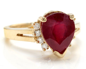 4.90 Carats Impressive Red Ruby and Diamond 14K Yellow Gold Ring