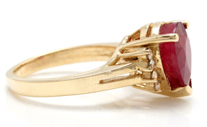 4.90 Carats Impressive Red Ruby and Diamond 14K Yellow Gold Ring