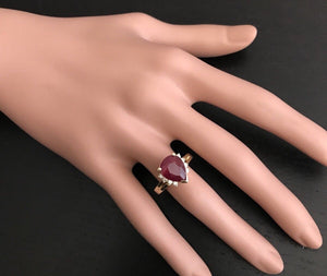4.90 Carats Impressive Red Ruby and Diamond 14K Yellow Gold Ring