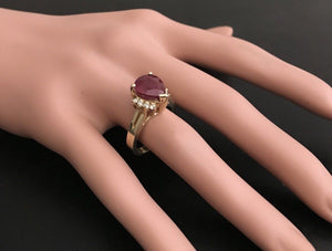 4.90 Carats Impressive Red Ruby and Diamond 14K Yellow Gold Ring