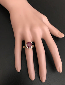4.90 Carats Impressive Red Ruby and Diamond 14K Yellow Gold Ring