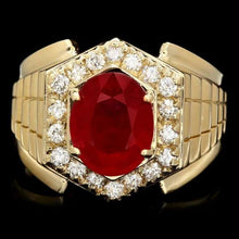 Load image into Gallery viewer, 6.10 Carats Natural Red Ruby and Diamond 14K Solid Yellow Gold Men&#39;s Ring