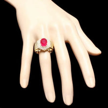 Load image into Gallery viewer, 6.10 Carats Natural Red Ruby and Diamond 14K Solid Yellow Gold Men&#39;s Ring
