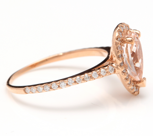 1.40 Carats Exquisite Natural Morganite and Diamond 14K Solid Rose Gold Ring