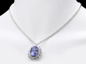 26.80Ct Natural Tanzanite and Diamond 18K Solid White Gold Necklace
