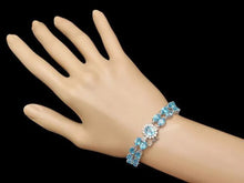 Load image into Gallery viewer, 34.00 Natural Swiss Blue Topaz and Diamond 14K Solid White Gold Bracelet