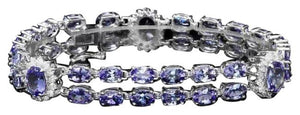 20.00 Carats Natural Tanzanite & Diamond 14K Solid White Gold Bracelet