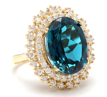 Load image into Gallery viewer, 13.40 Carats Natural Impressive London Blue Topaz and Diamond 14K Yellow Gold Ring