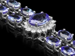20.00 Carats Natural Tanzanite & Diamond 14K Solid White Gold Bracelet