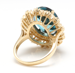 13.40 Carats Natural Impressive London Blue Topaz and Diamond 14K Yellow Gold Ring