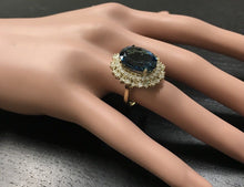 Load image into Gallery viewer, 13.40 Carats Natural Impressive London Blue Topaz and Diamond 14K Yellow Gold Ring