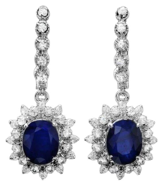 8.60 Carats Natural Sapphire and Diamond 14K Solid White Gold Earrings