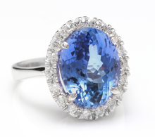 Load image into Gallery viewer, 7.70 Carats Natural Splendid Tanzanite and Diamond 14K Solid White Gold Ring