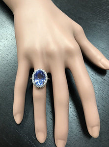 7.70 Carats Natural Splendid Tanzanite and Diamond 14K Solid White Gold Ring