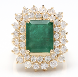 8.70 Carats Natural Emerald and Diamond 14K Solid Yellow Gold Ring