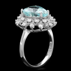 5.70 Carats Natural Aquamarine and Diamond 14K Solid White Gold Ring