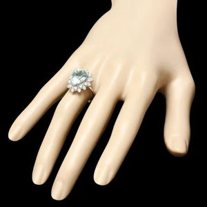 5.70 Carats Natural Aquamarine and Diamond 14K Solid White Gold Ring