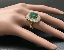 Load image into Gallery viewer, 8.70 Carats Natural Emerald and Diamond 14K Solid Yellow Gold Ring