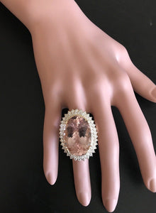 36.25 Carats Exquisite Natural Morganite and Diamond 14K Solid Yellow Gold Ring