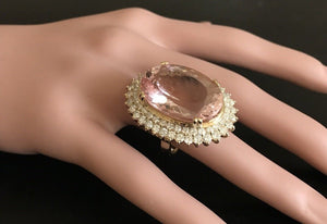 36.25 Carats Exquisite Natural Morganite and Diamond 14K Solid Yellow Gold Ring