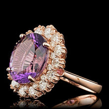 Load image into Gallery viewer, 6.80 Carats Natural Amethyst and Diamond 14k Solid Rose Gold Ring