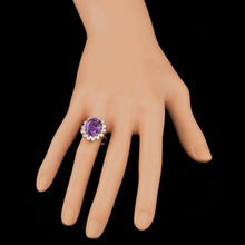 Load image into Gallery viewer, 6.80 Carats Natural Amethyst and Diamond 14k Solid Rose Gold Ring
