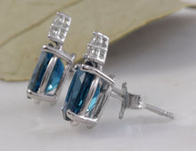 Load image into Gallery viewer, Exquisite 4.60 Carats London Blue Topaz and Diamond 14K Solid White Gold Stud Earrings