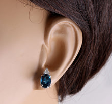 Load image into Gallery viewer, Exquisite 4.60 Carats London Blue Topaz and Diamond 14K Solid White Gold Stud Earrings