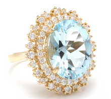 Load image into Gallery viewer, 11.40 Carats Exquisite Natural Aquamarine and Diamond 14K Solid Yellow Gold Ring
