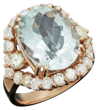 Load image into Gallery viewer, 9.80 Carats Natural Aquamarine and Diamond 14K Solid Rose Gold Ring