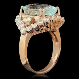 9.80 Carats Natural Aquamarine and Diamond 14K Solid Rose Gold Ring