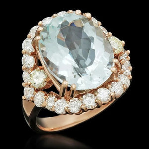 9.80 Carats Natural Aquamarine and Diamond 14K Solid Rose Gold Ring