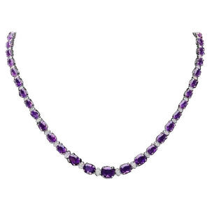 36.30Ct Natural Amethyst and Diamond 14K Solid White Gold Necklace