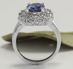3.55 Carats Natural Very Nice Looking Tanzanite and Diamond 14K Solid White Gold Ring