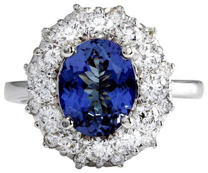3.55 Carats Natural Very Nice Looking Tanzanite and Diamond 14K Solid White Gold Ring