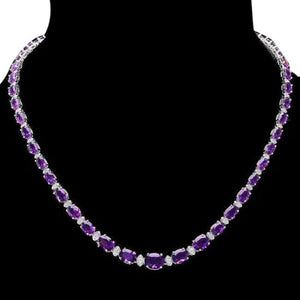 36.30Ct Natural Amethyst and Diamond 14K Solid White Gold Necklace