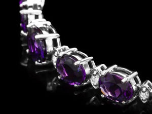 36.30Ct Natural Amethyst and Diamond 14K Solid White Gold Necklace