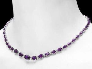 36.30Ct Natural Amethyst and Diamond 14K Solid White Gold Necklace