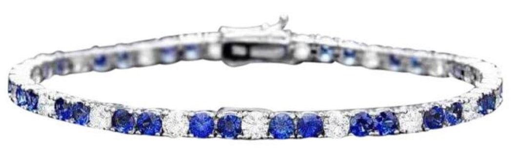9.00 Natural Blue Sapphire and Diamond 18K Solid White Gold Bracelet