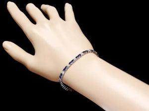 9.00 Natural Blue Sapphire and Diamond 18K Solid White Gold Bracelet
