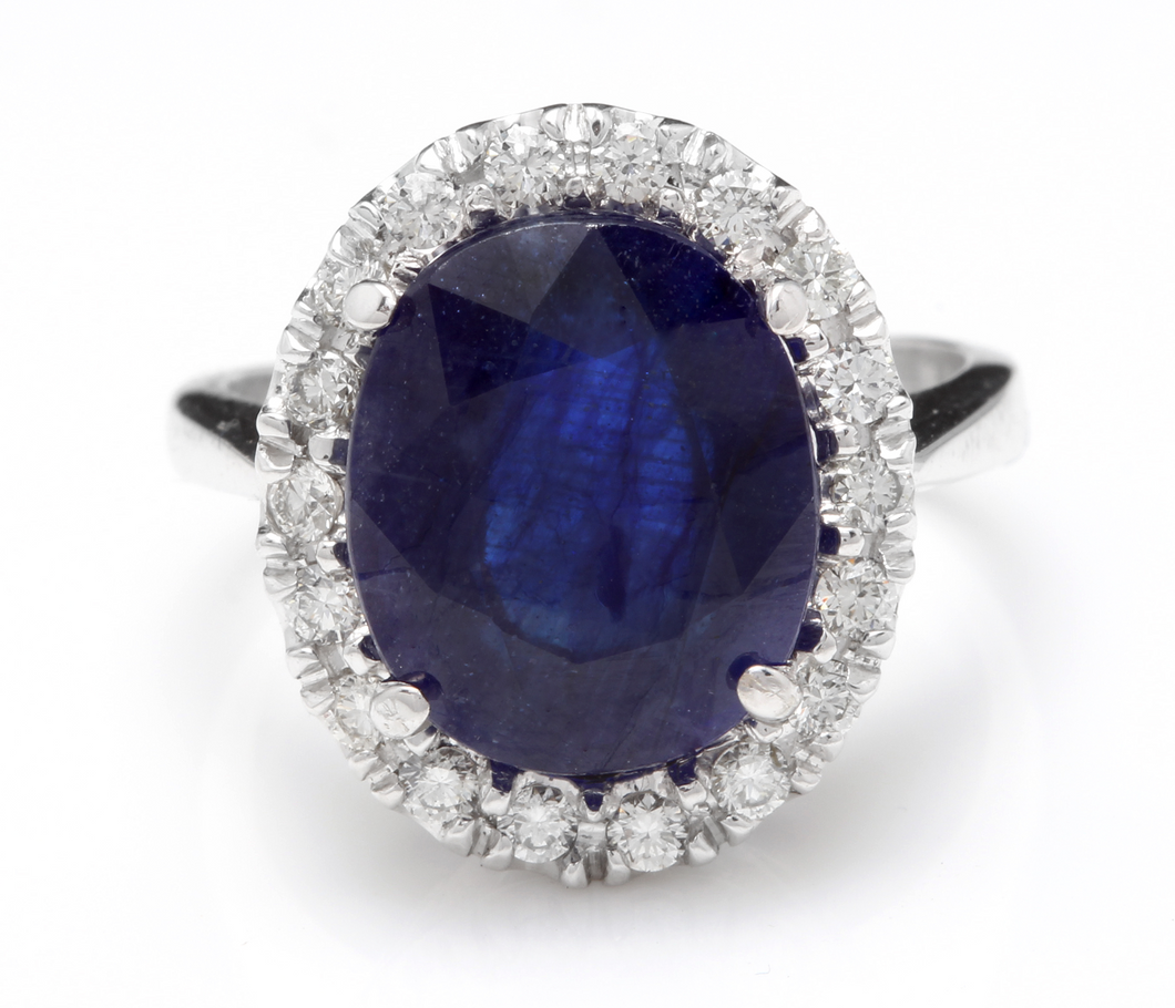 8.35 Carats Natural Sapphire and Diamond 14K Solid White Gold Ring