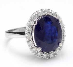 8.35 Carats Natural Sapphire and Diamond 14K Solid White Gold Ring