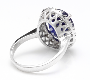 8.35 Carats Natural Sapphire and Diamond 14K Solid White Gold Ring