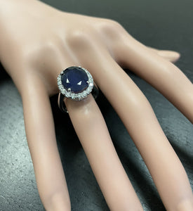 8.35 Carats Natural Sapphire and Diamond 14K Solid White Gold Ring