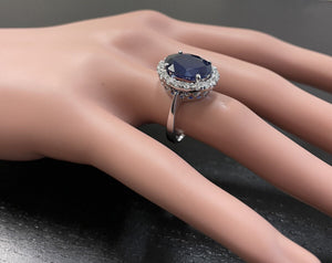 8.35 Carats Natural Sapphire and Diamond 14K Solid White Gold Ring