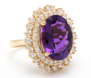 10.40 Carats Natural Impressive Amethyst and Diamond 14K Yellow Gold Ring