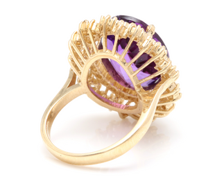 10.40 Carats Natural Impressive Amethyst and Diamond 14K Yellow Gold Ring